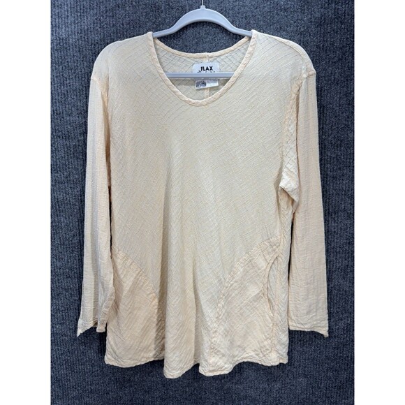 Flax by Jeanne Engelhart Tunic Top Women’s Medium Soft Yellow 100% Linen Pockets - Picture 1 of 9